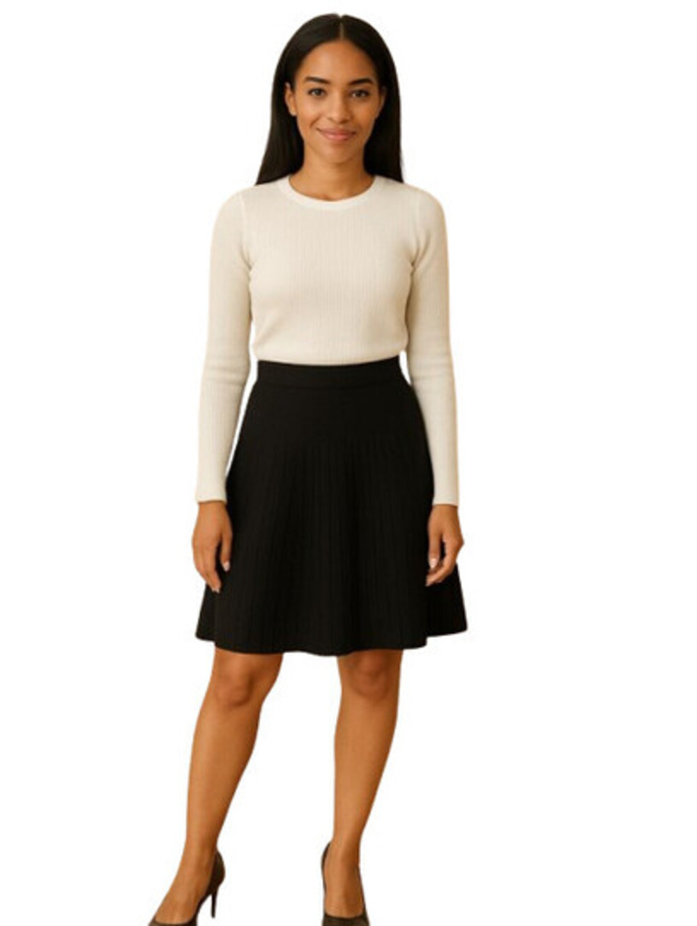 Saks Fifth Avenue Black Pleated A-Line Skirt Knit Classic Style NWT Sz XS/TP